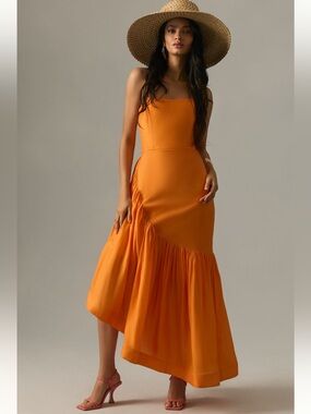 Let Me Be Strapless Asymmetrical Dress in orange 🍊